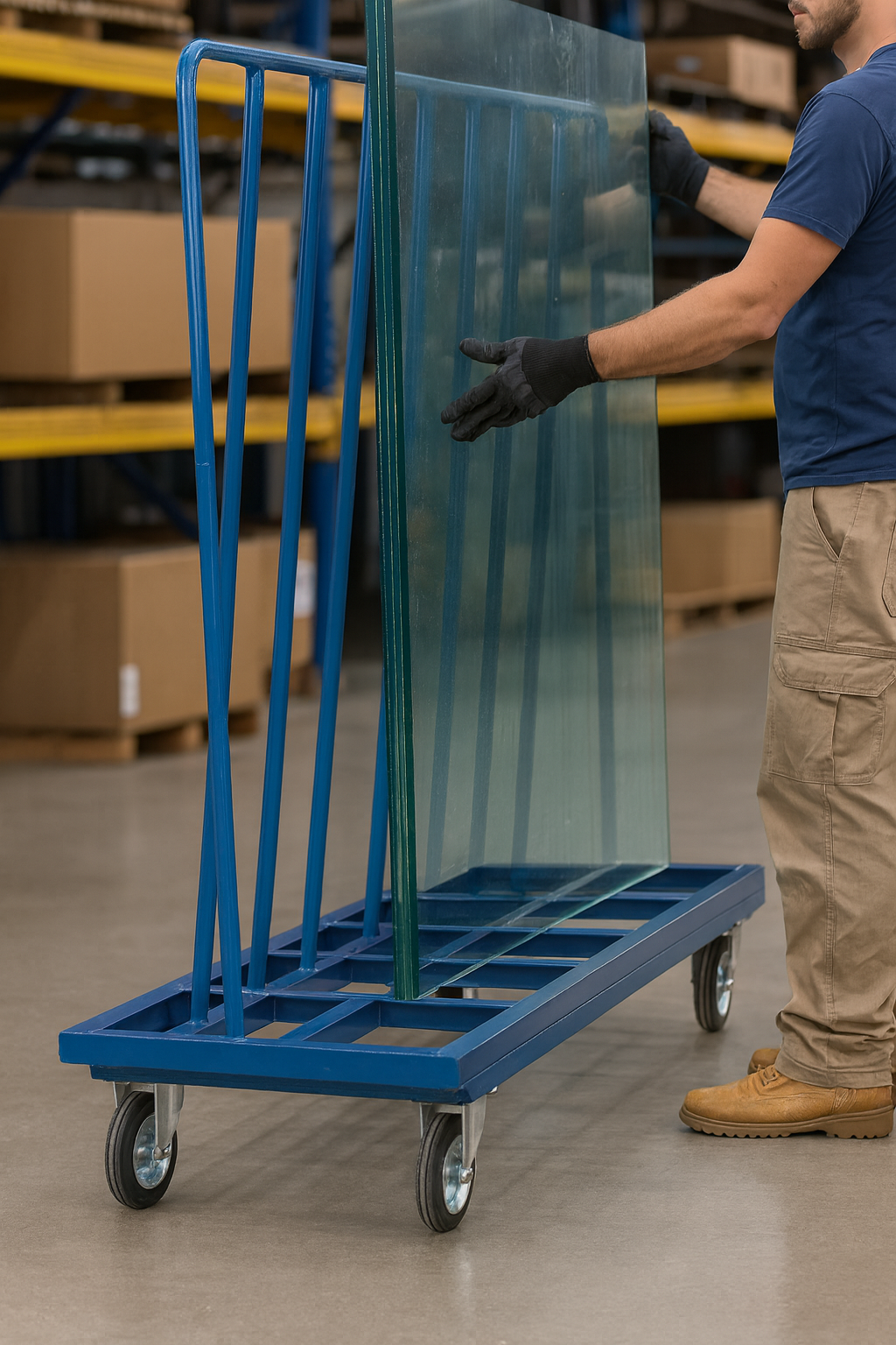 Heavy-duty board trolley with open-base design and high-frame construction for UK warehouses