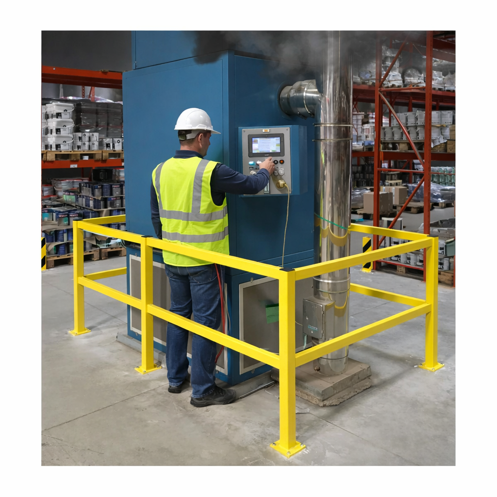 Industrial steel safety barrier UK heavy-duty machine guard rail system