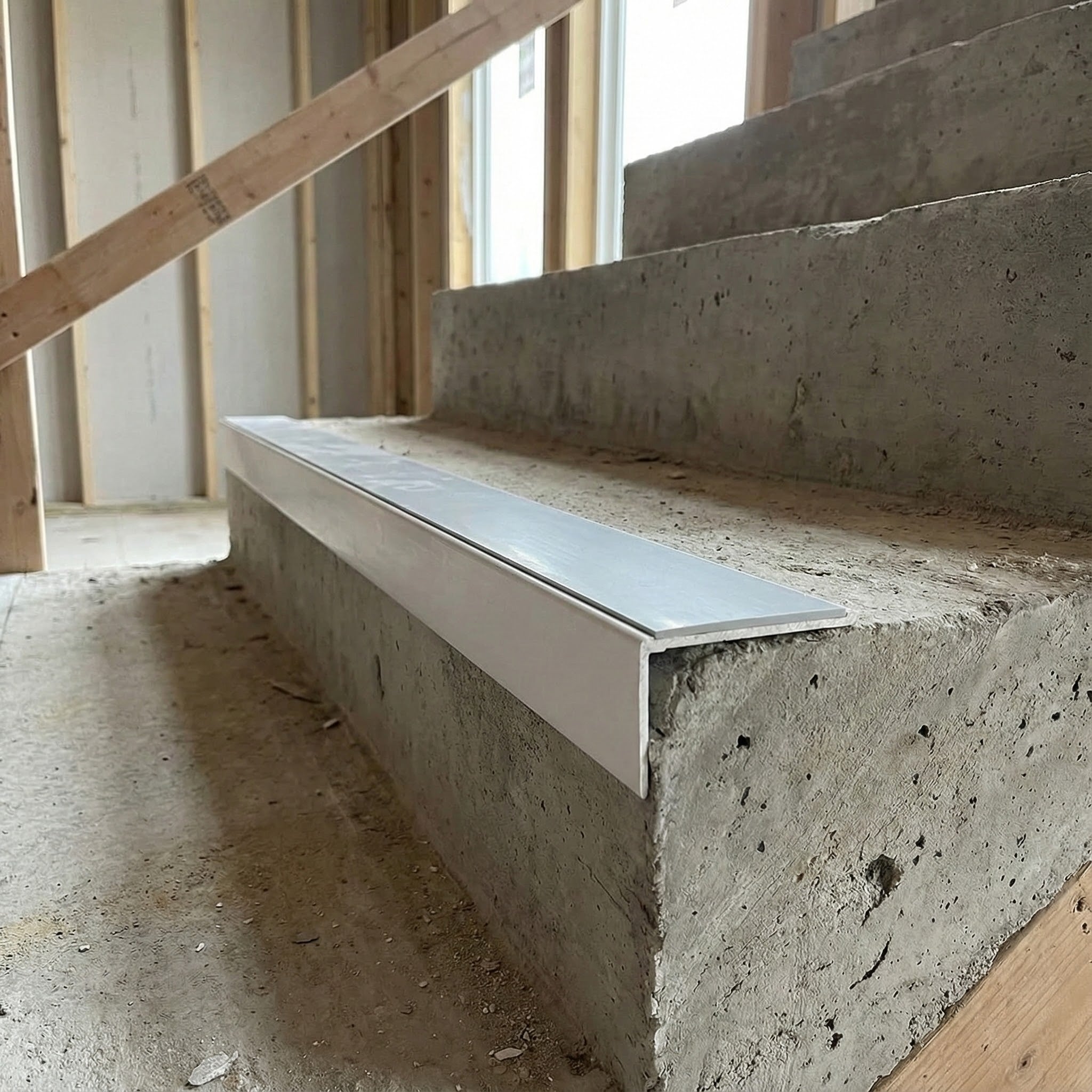 Premium aluminium non-slip stair nosing installed on UK commercial stairs