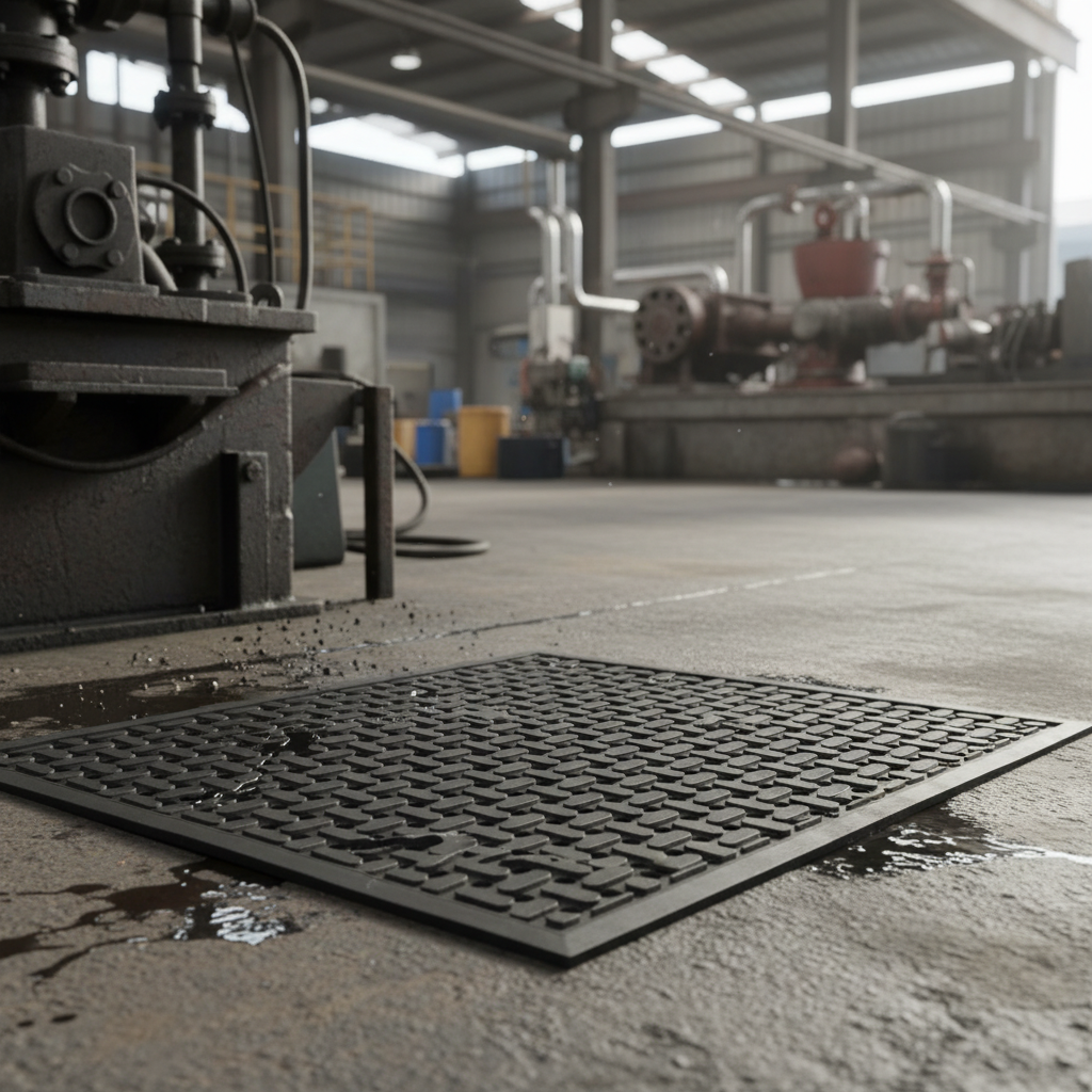 Heavy-duty oil resistant drainage mat for industrial safety in UK workplaces