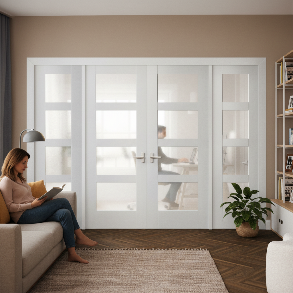Internal Room Divider Set with Four Obscure Glass Panels,...
