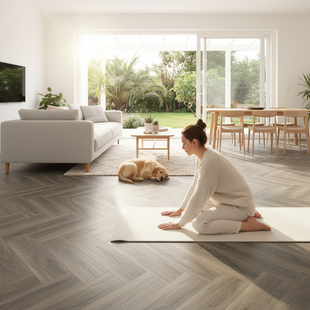 Premium Herringbone Rigid Core Vinyl Flooring 5.5mm with Waterproof Surface and Click Fitting System