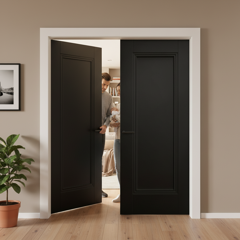 Premium Internal Black Primed One-Panel Pair Door Set with 35mm Thickness for Modern Elegance