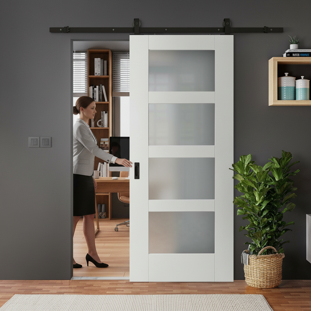 Internal Sliding Door with 4 Light Obscure Glass Panels -...