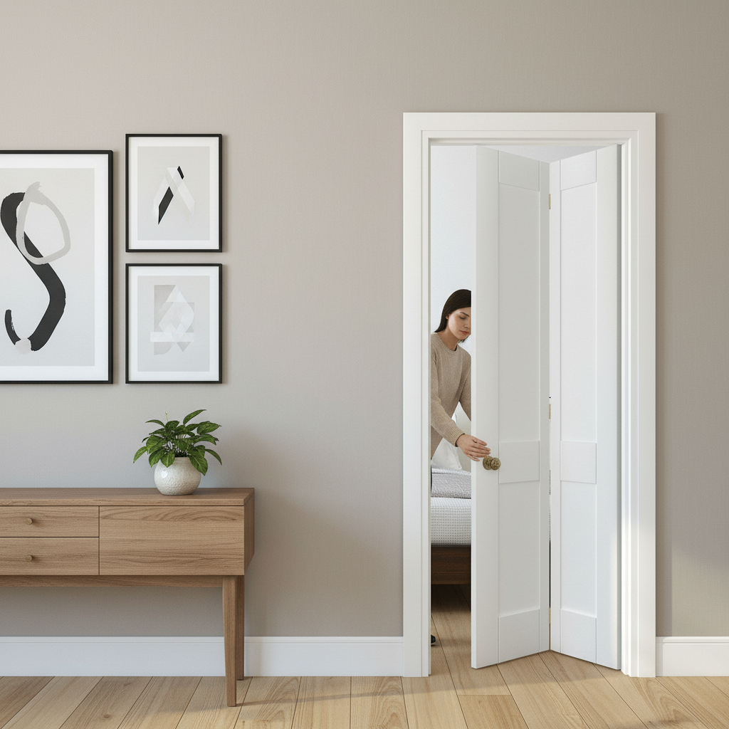 Internal Bi-fold 4 Panel Shaker Door - White Primed
