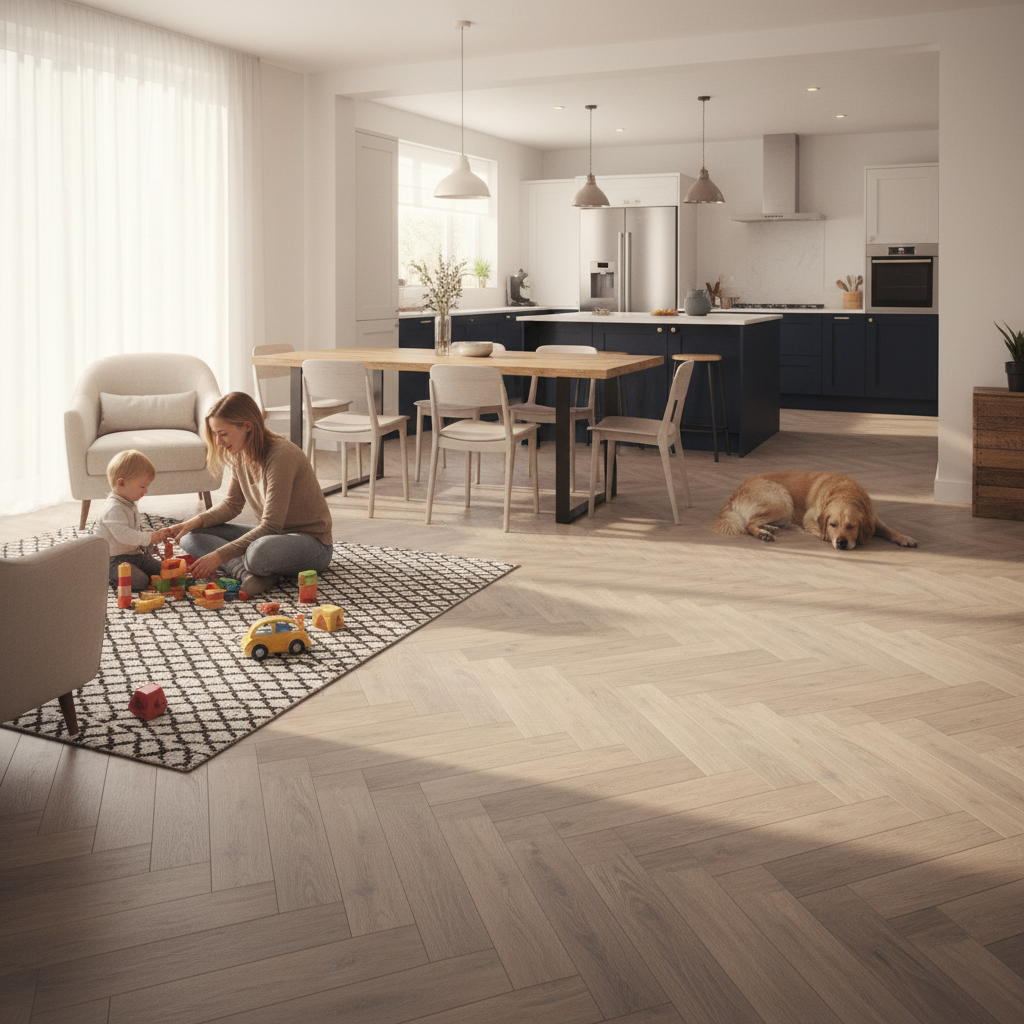 Premium Chevron Parquet Effect 8mm Laminate Flooring with Textured Surface and Easy Click Fitting System