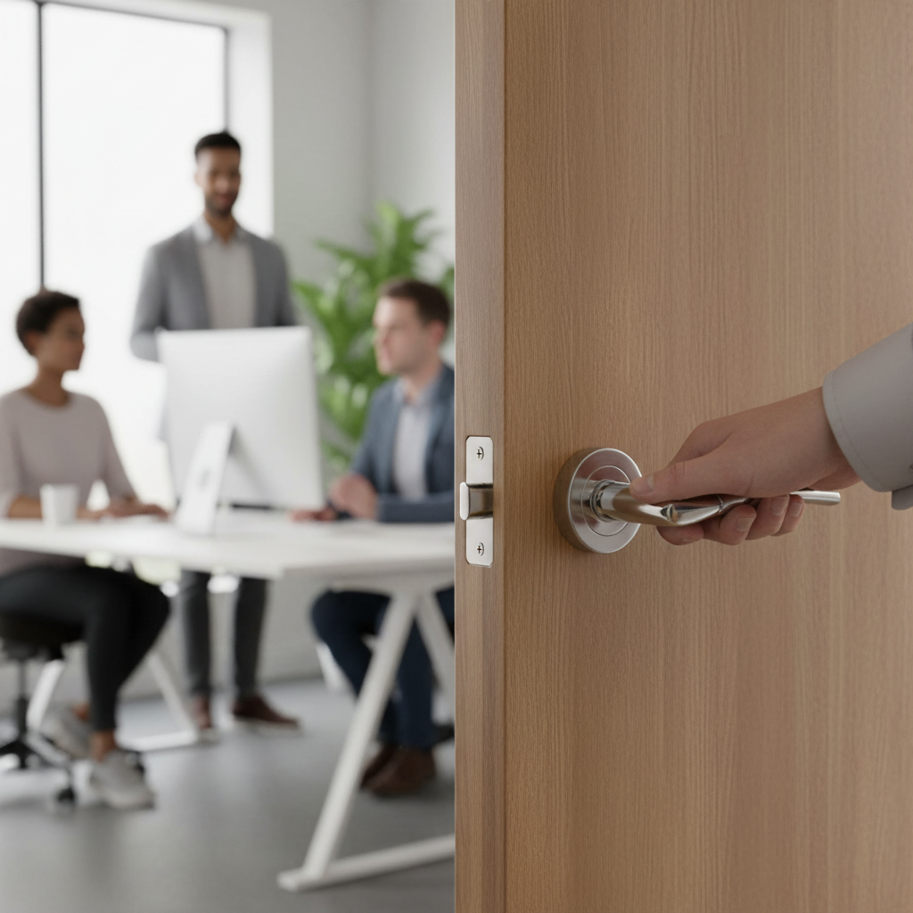 Premium Round Rose Lever Door Handle Set in Polished and Satin Chrome Finish with Single Bullet Latch and Ball Bearing Hinges