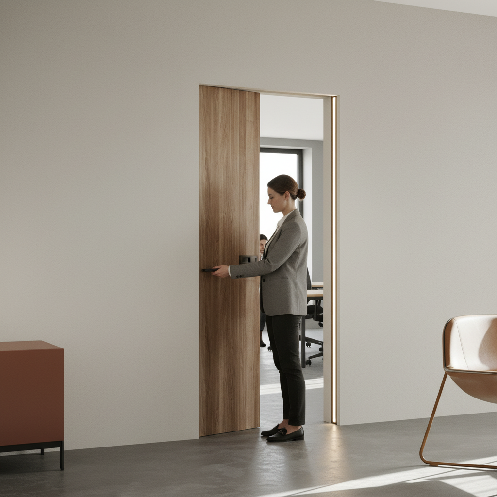 Premium Single Frameless Pocket Door System with Strong Metal Jambs for Minimalist Design Solutions