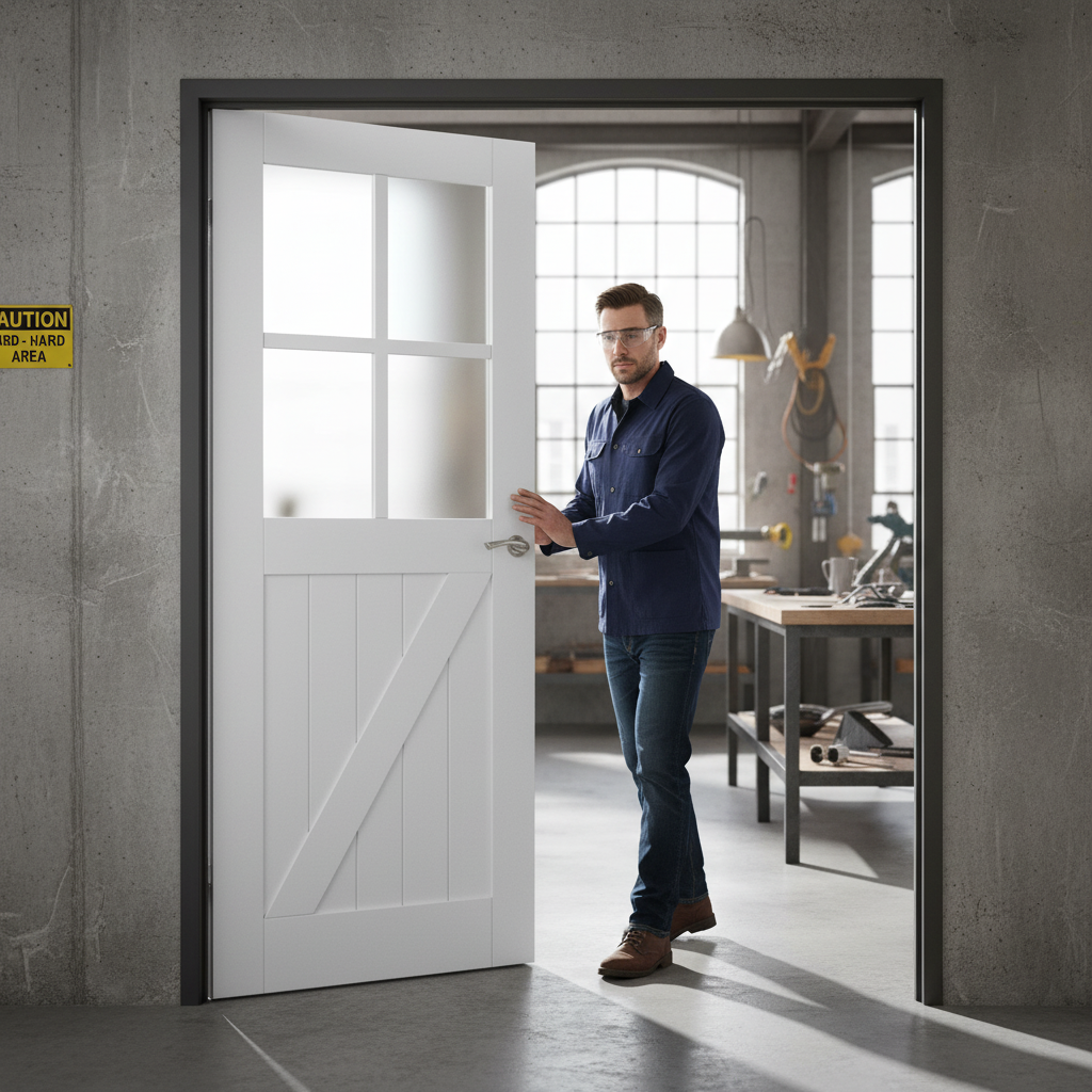 Premium Internal Primed Barn Door with 4 Light Obscure Glass - Custom Made to Measure for Perfect Fit