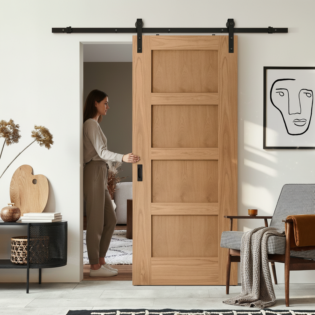 Unfinished Shaker 4 Panel Sliding Door Set