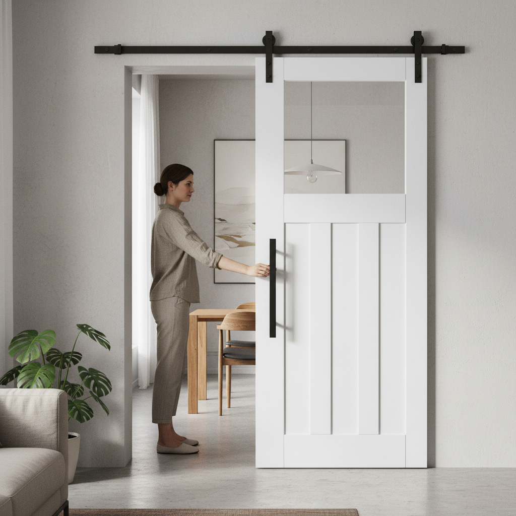 Internal Sliding Door with Clear Glass Panels and Black T...