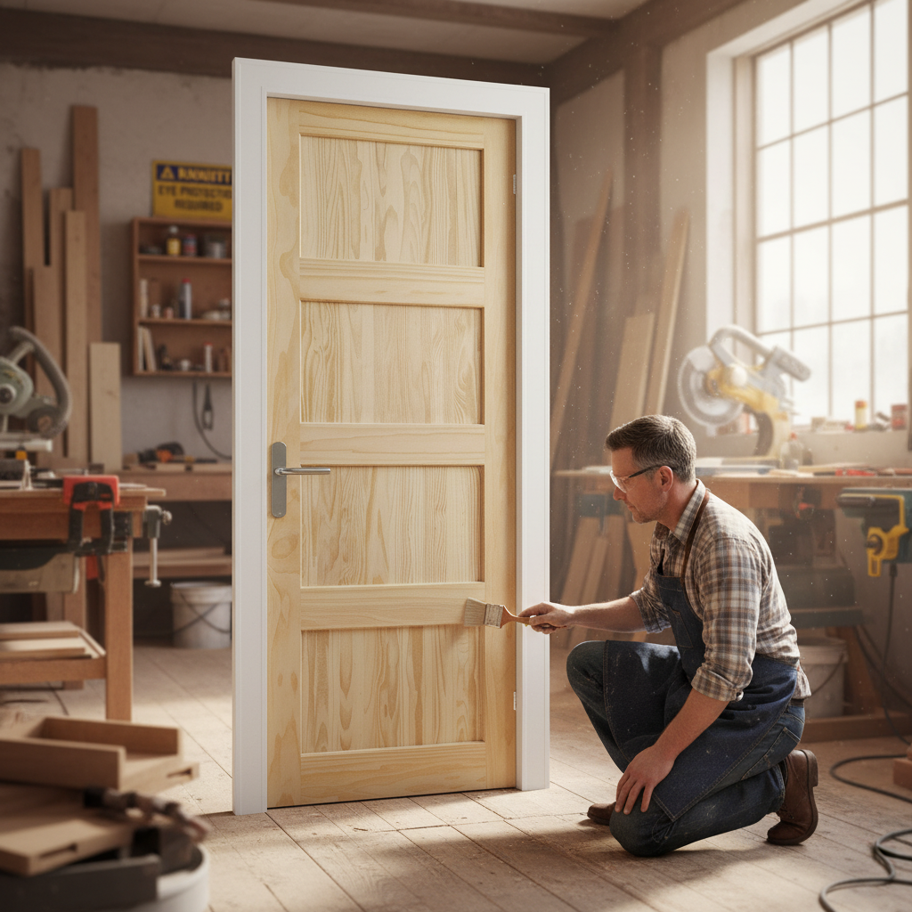 Premium Clear Pine Internal Unfinished Shaker 4 Panel Door - Customizable Style and Robust Construction for Home Interiors