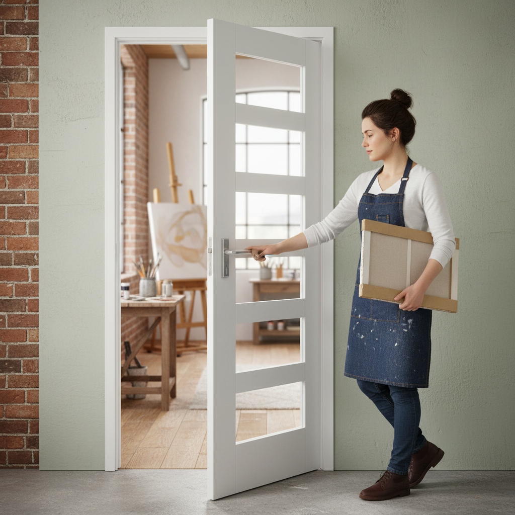 Premium Internal Primed Trame Shaker Door with 6 Light Clear Glass Panels for Modern Elegance