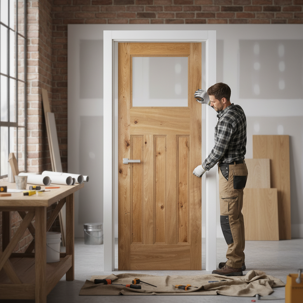 Internal Rustic Oak Fully Finished Clear Glass Door