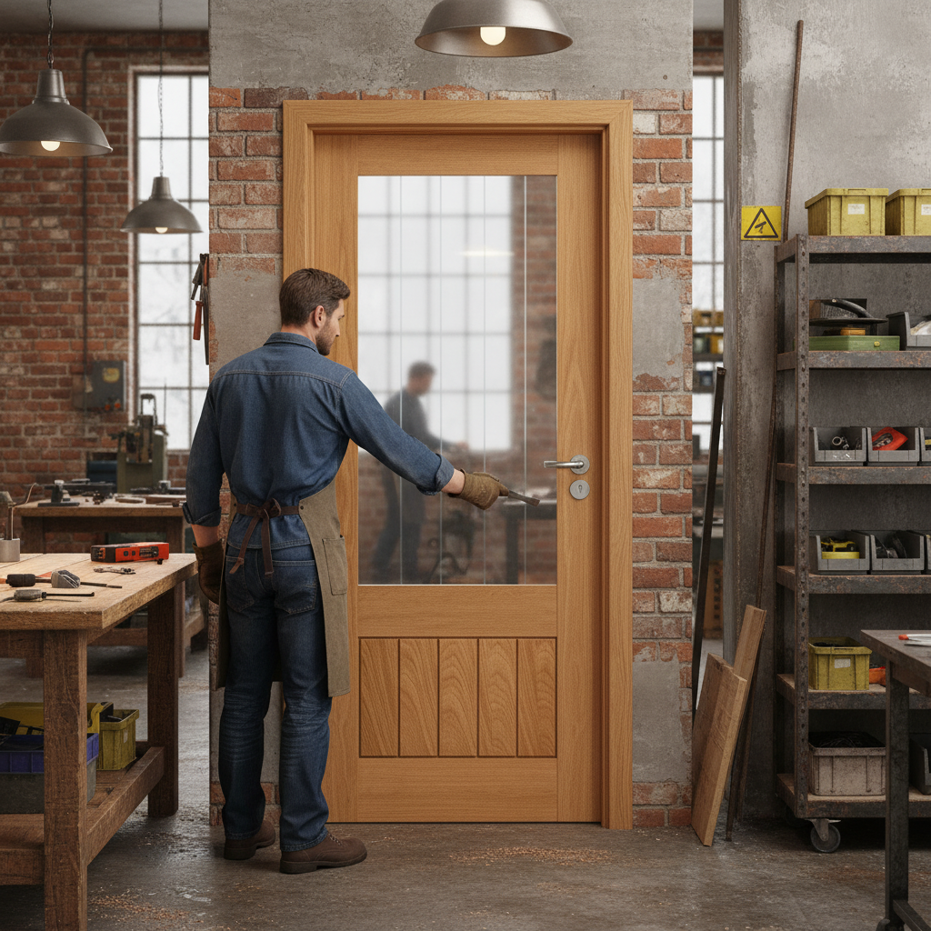 Premium Internal Fully Finished 1 Panel 1 Light Obscure Glass Made-to-Measure Door - Bespoke Oak Design for Custom Fit