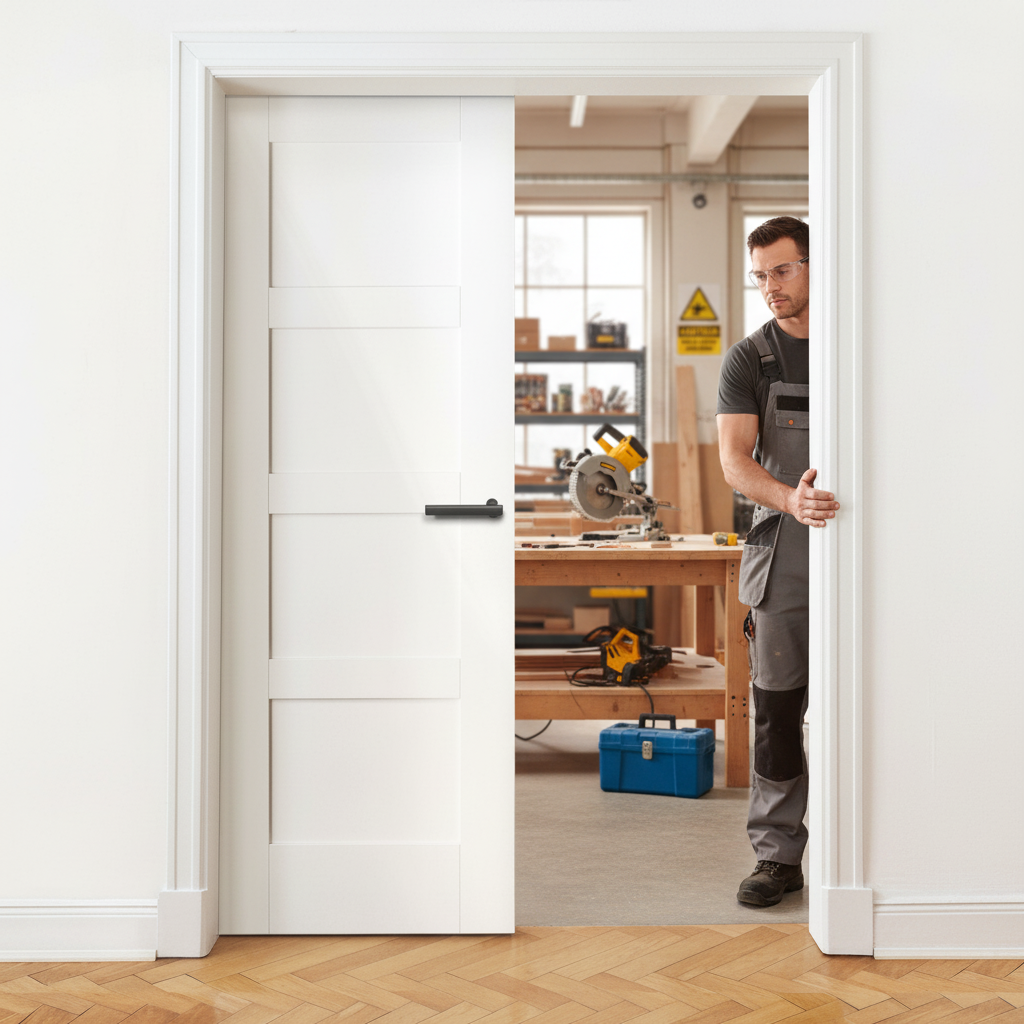 Internal White Primed Shaker 4 Panel Pair Door Set - Clas...