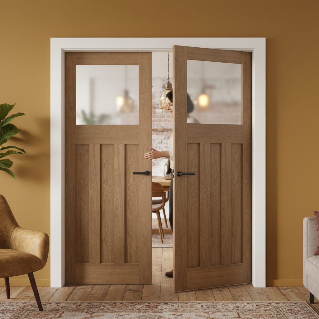 Internal Oak Unfinished 1930's DX 3 Panel Door Pair