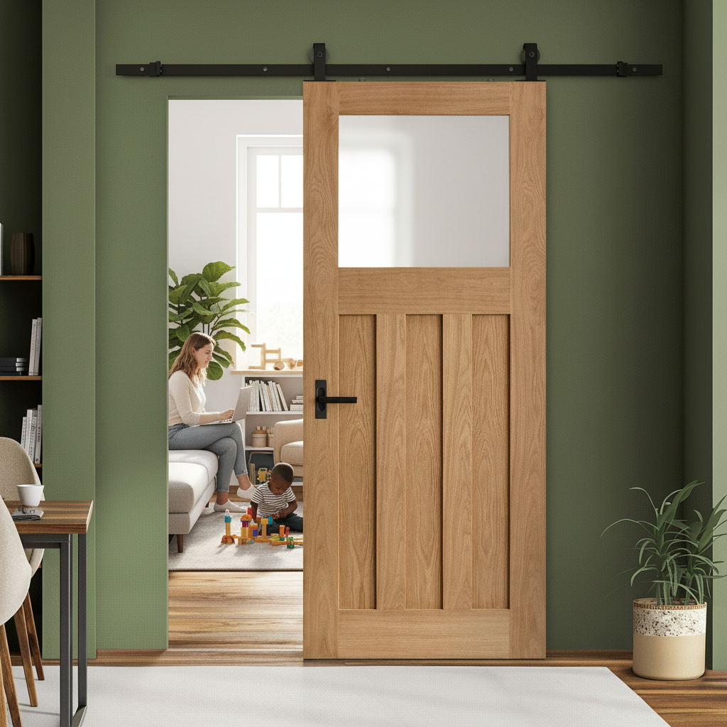 Oak Internal Unfinished 1930's DX 3 Panel Sliding Door