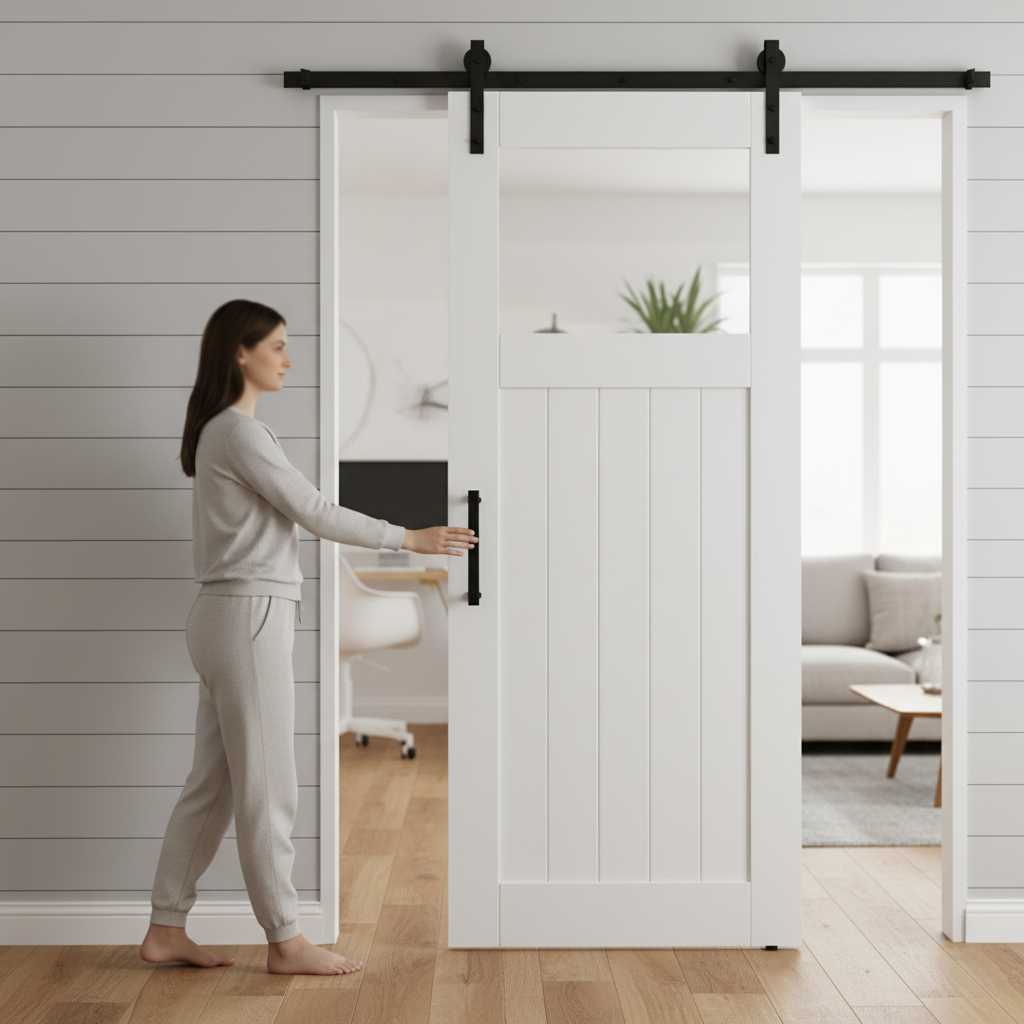 Premium Internal Primed Cottage Glass Barn Door with Clear Pane - Durable Solid Engineered Core for Classic Rustic Style