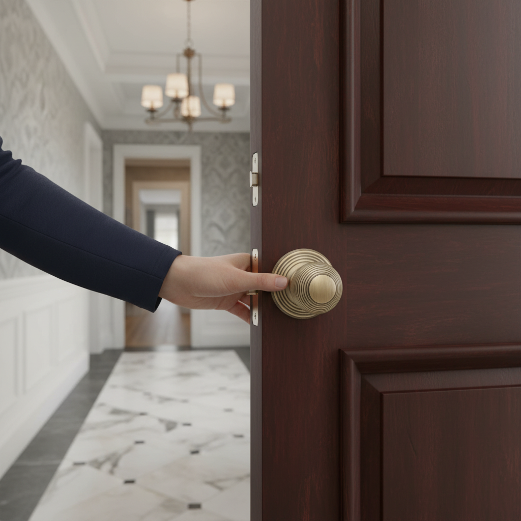 Round Reeded Mortice Fire Door Knob Set