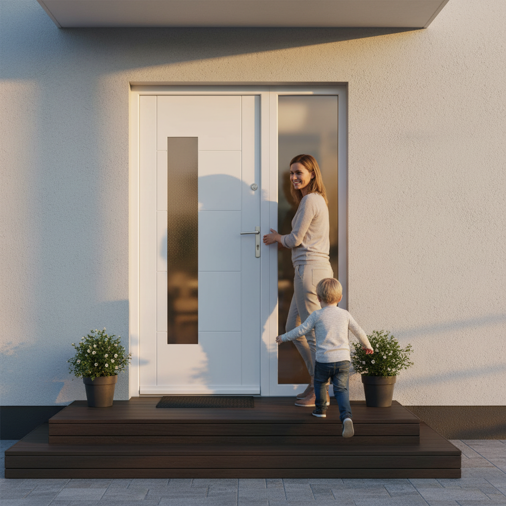 External White Painted Composite Door with Obscure Glass ...