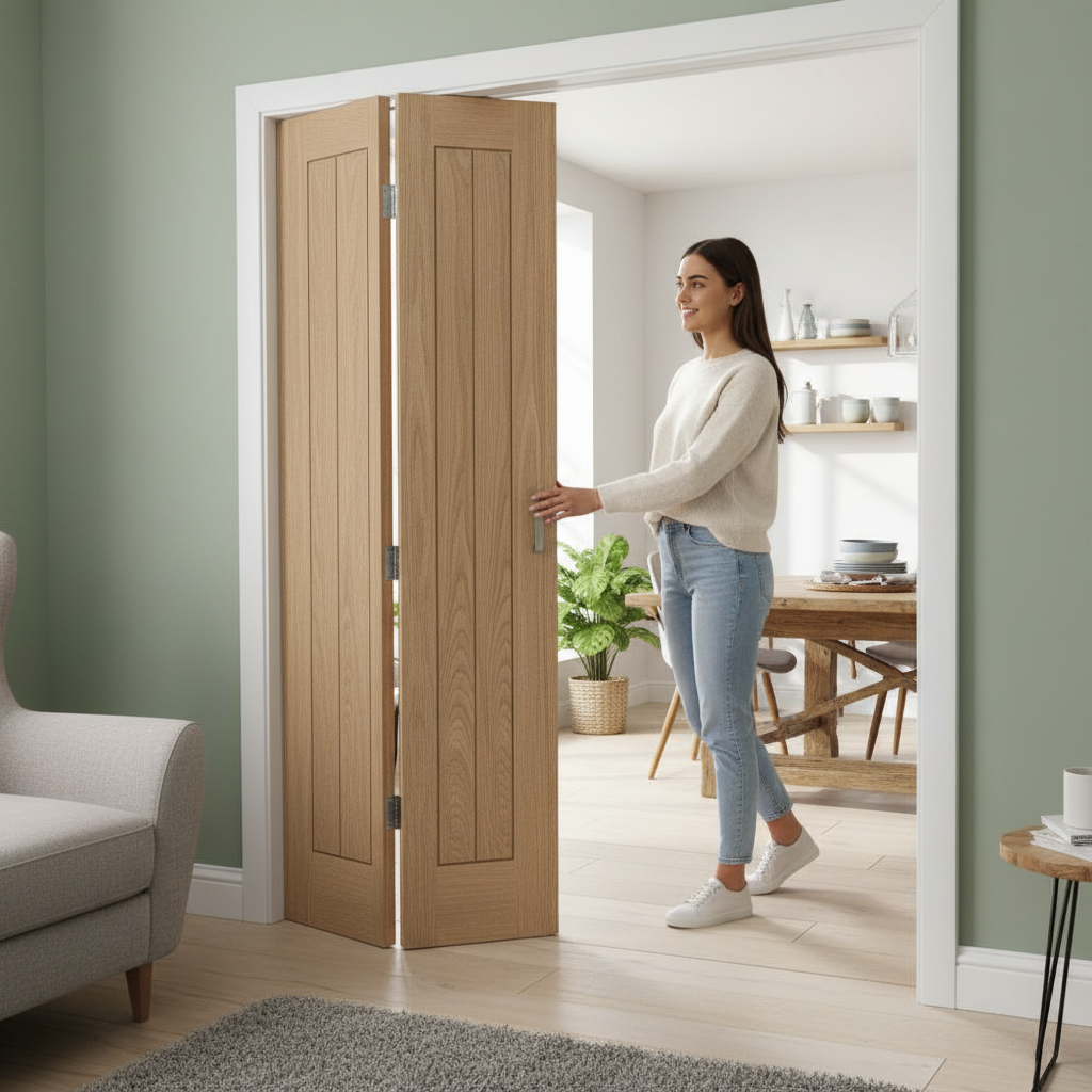 Premium Unfinished Internal Cottage Bi-fold Door - Customizable Design with Solid Core for Enhanced Durability and Sound Insulation