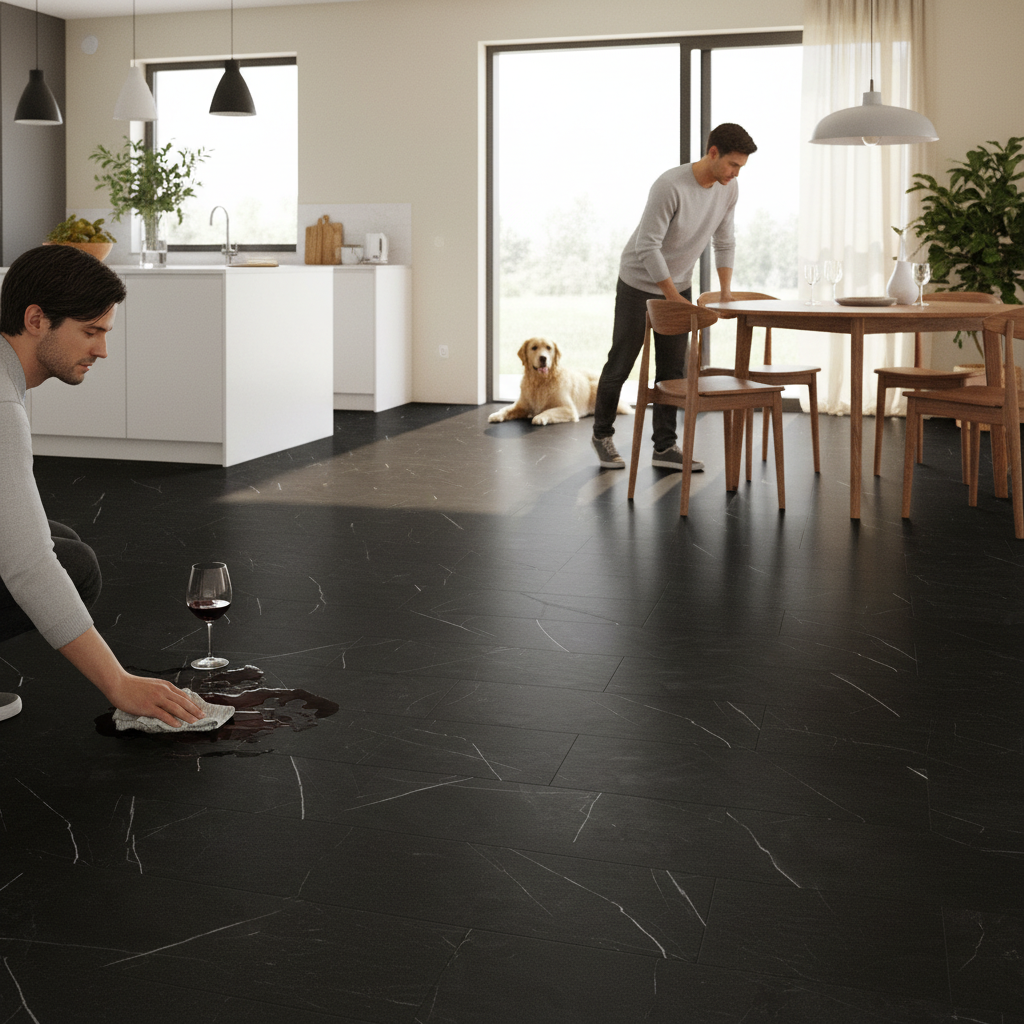 5mm Embossed Purecoat Rigid Core Vinyl Flooring in Black ...
