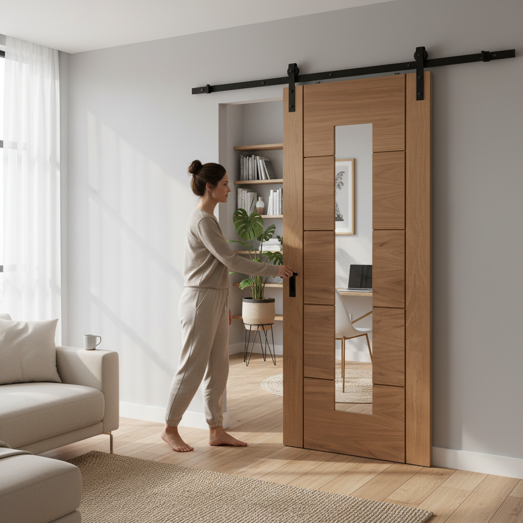 Internal Unfinished Oak Sliding Door with Clear Glass