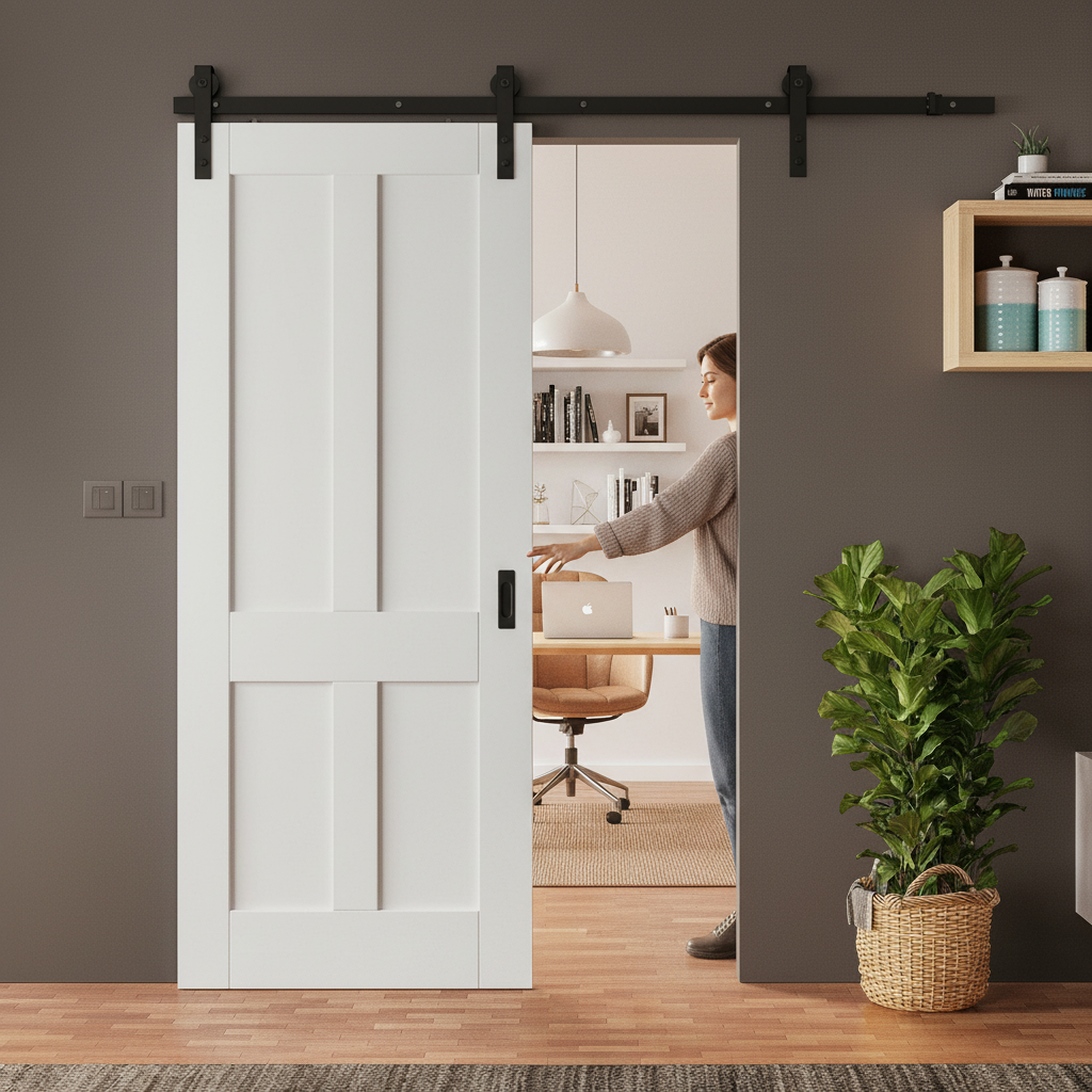 White Primed Internal Victorian Shaker 4 Panel Sliding Door