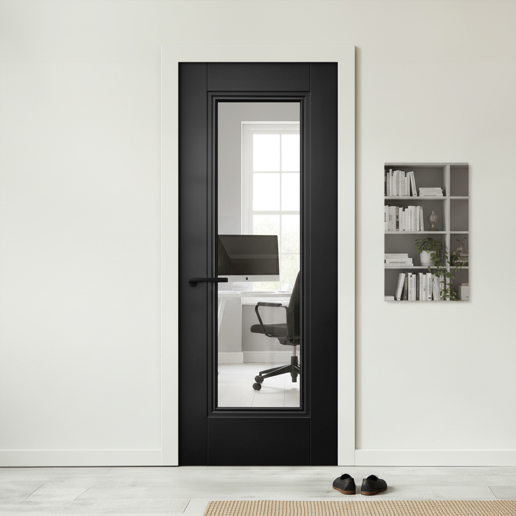 Premium Internal Fully Finished Black Lancaster 1 Light Clear Glass Door - Solid Core with Trimming Capability