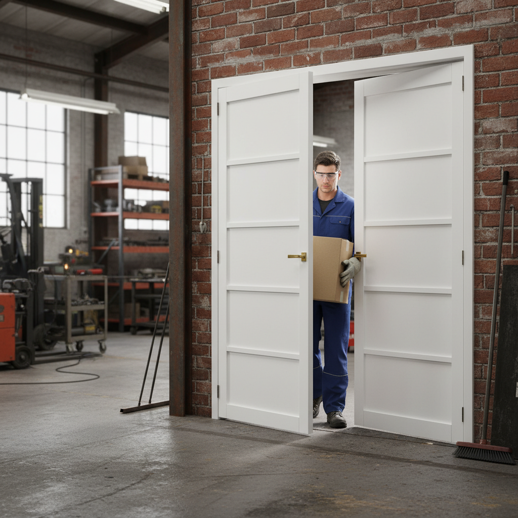 Premium White 5 Panel Industrial Style Door Pair with Solid Core and Easy Installation