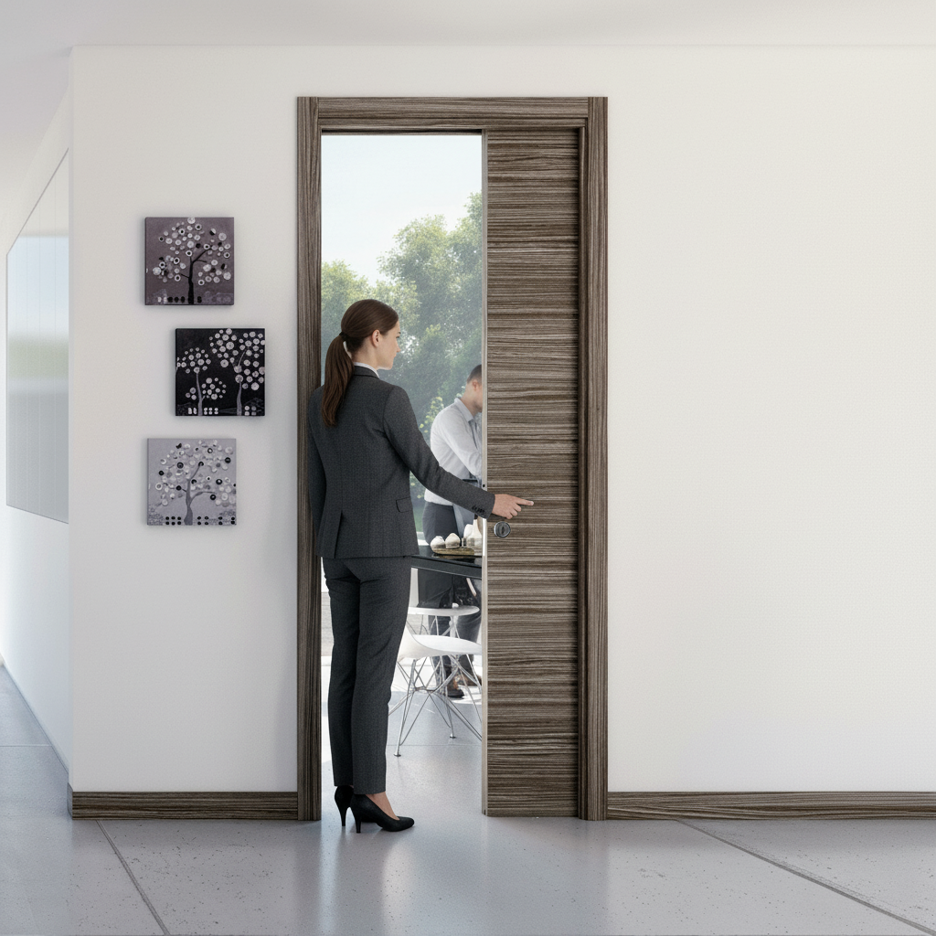 Raw Wood Single Pocket Door System with Galvanised Steel