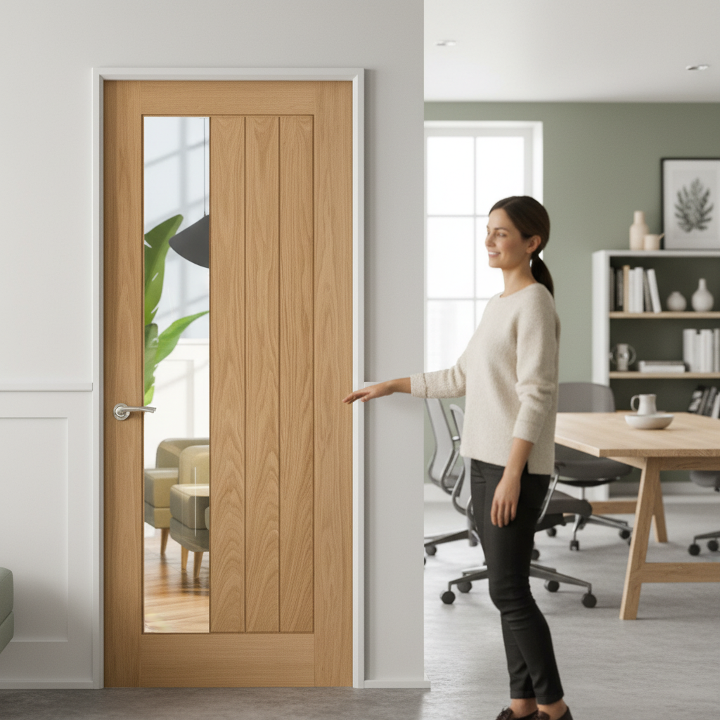 Premium Made-to-Measure Internal Oak Door with Clear Offset Glass - Custom Sizes for Perfect Fit