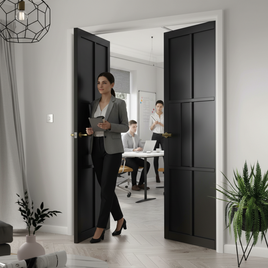 Premium Black Industrial Style Door Pair with Robust MDF Panels and Minimalistic Design for Modern Interiors