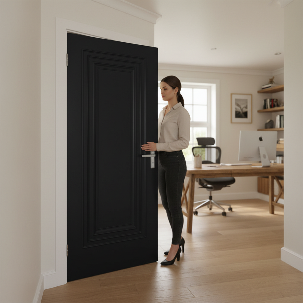 Jet Black Internal Fully Finished 1 Panel Door - Modern T...