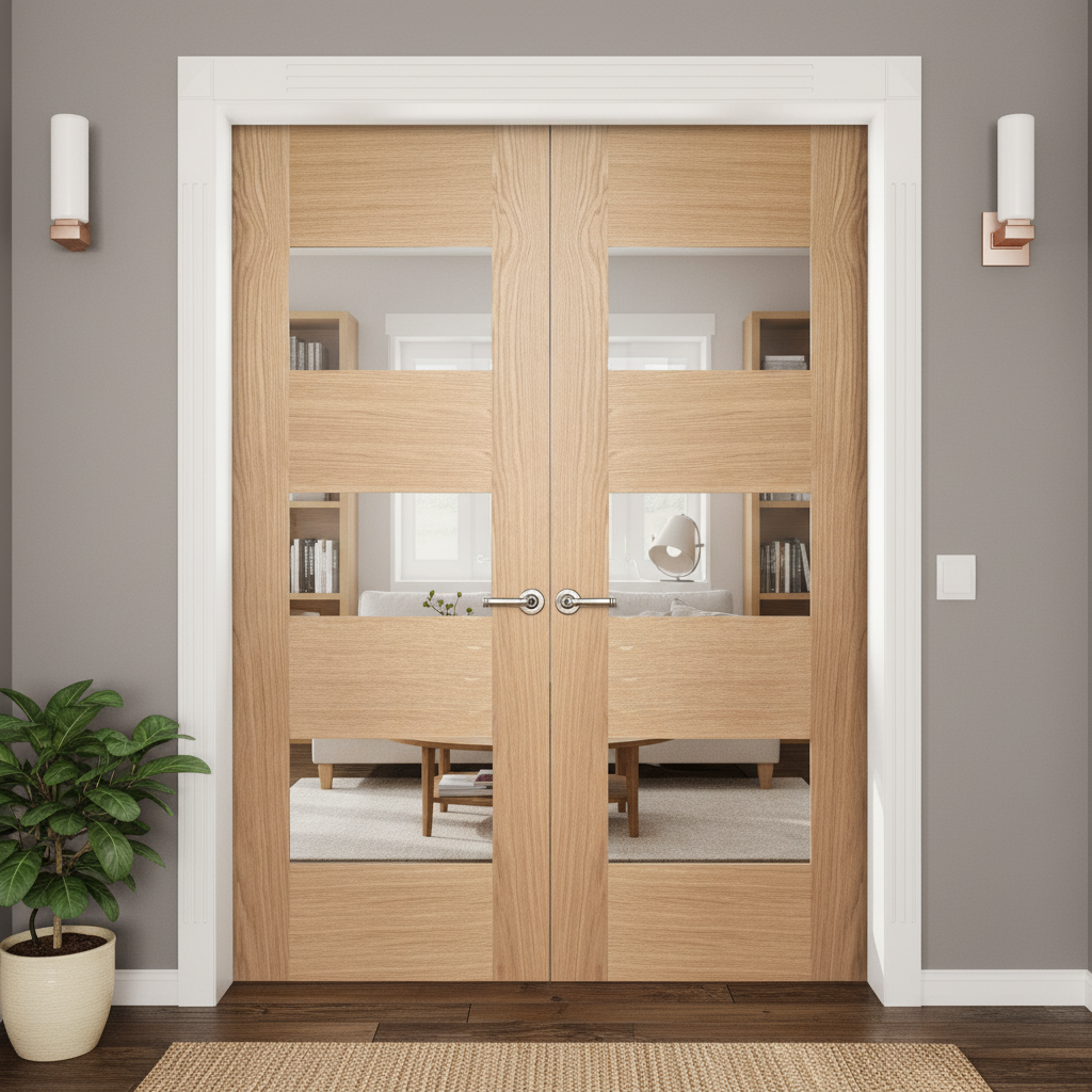 Internal Oak Fully Finished Glazed Pair Door
