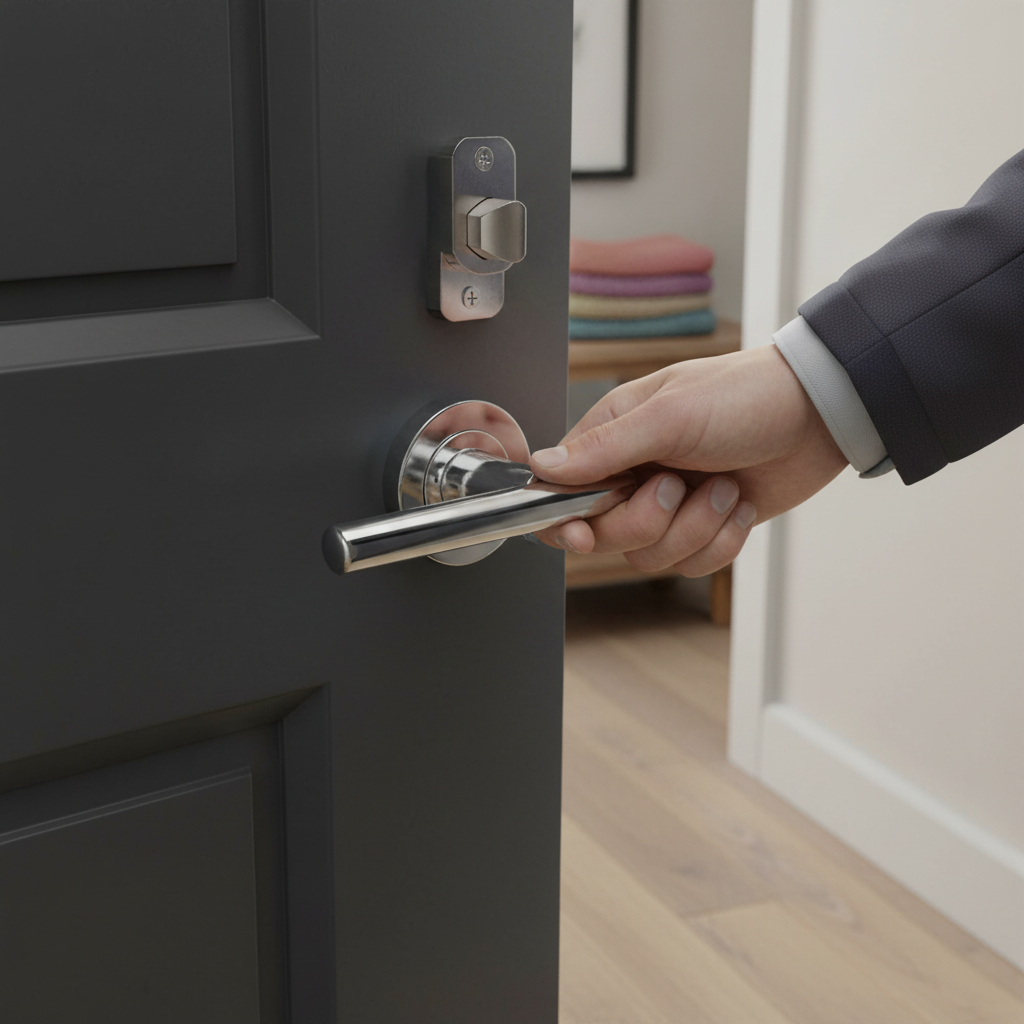 Round Rose Lever Door Handle Set with Polished Chrome Finish