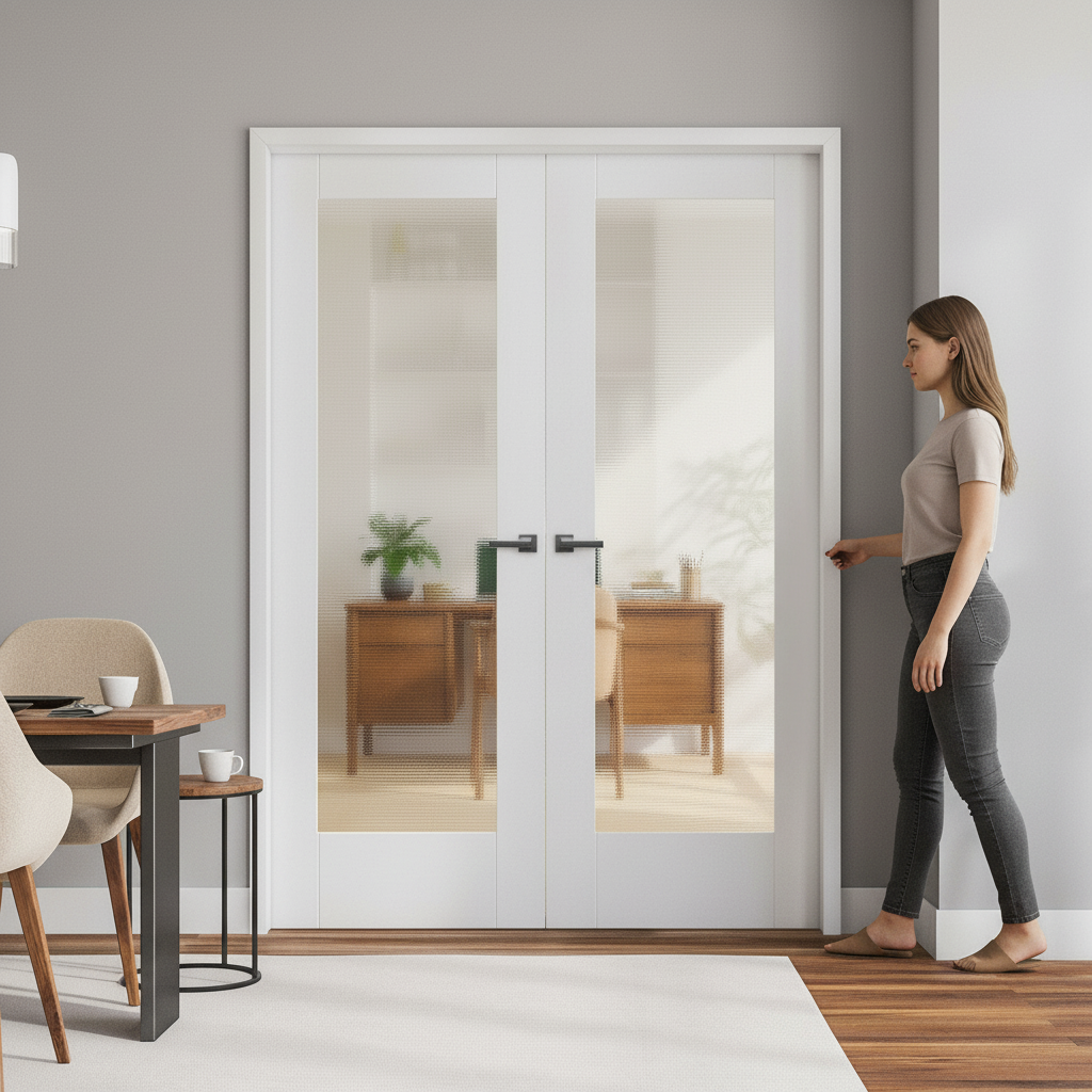 Internal White Primed Pattern 10 Door Pair with Ocean Glass