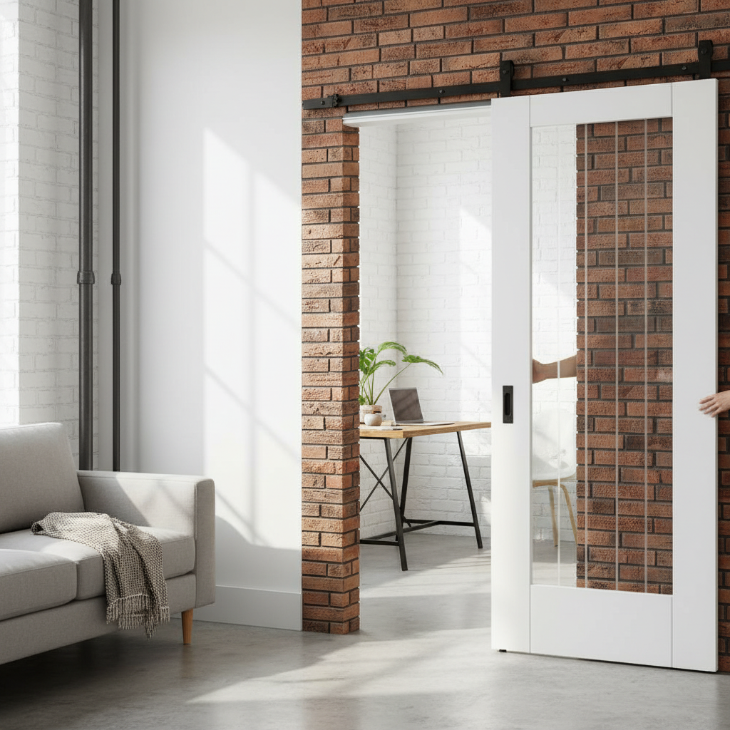 White Primed Internal Sliding Door with Clear Glass and O...