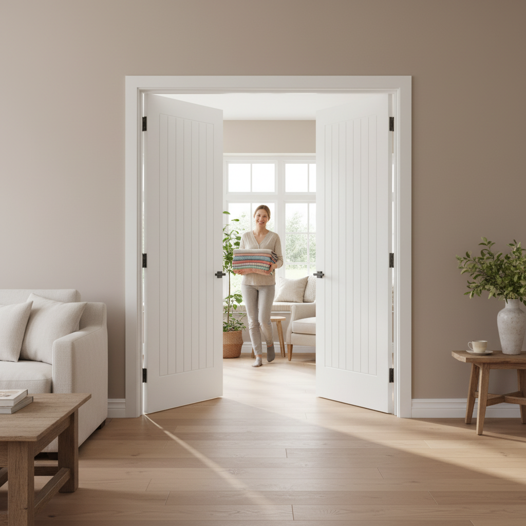 Internal White Primed Cottage 1 Panel Pair Door Set