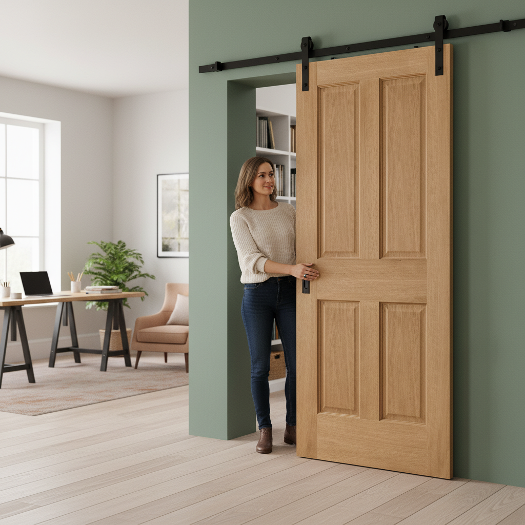 Unfinished Traditional Victorian 4 Panel Sliding Door Set