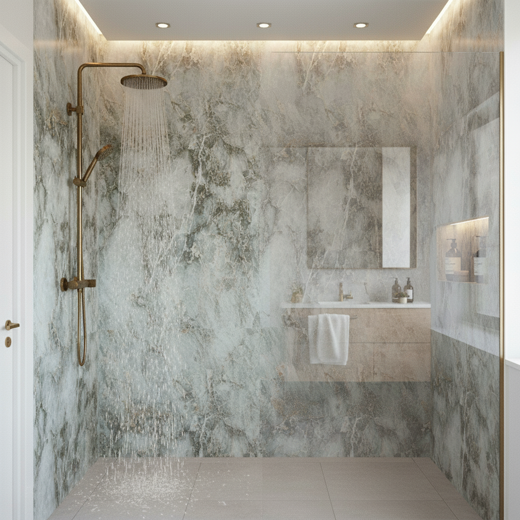 Waterproof Wall Panelling with Neutral Marble Effect - 24...