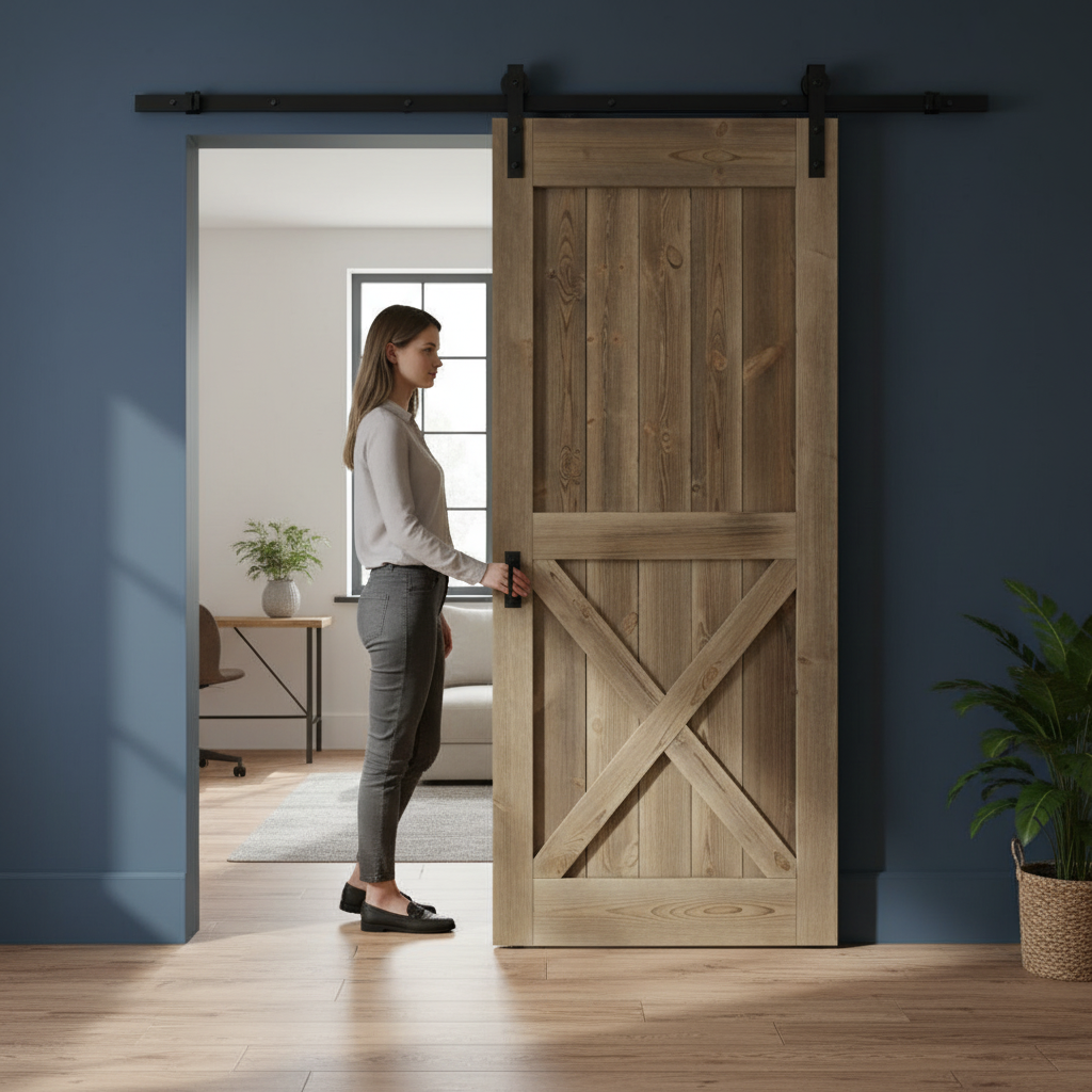 Carbonised Internal Pine 1 Panel X Brace Sliding Barn Door