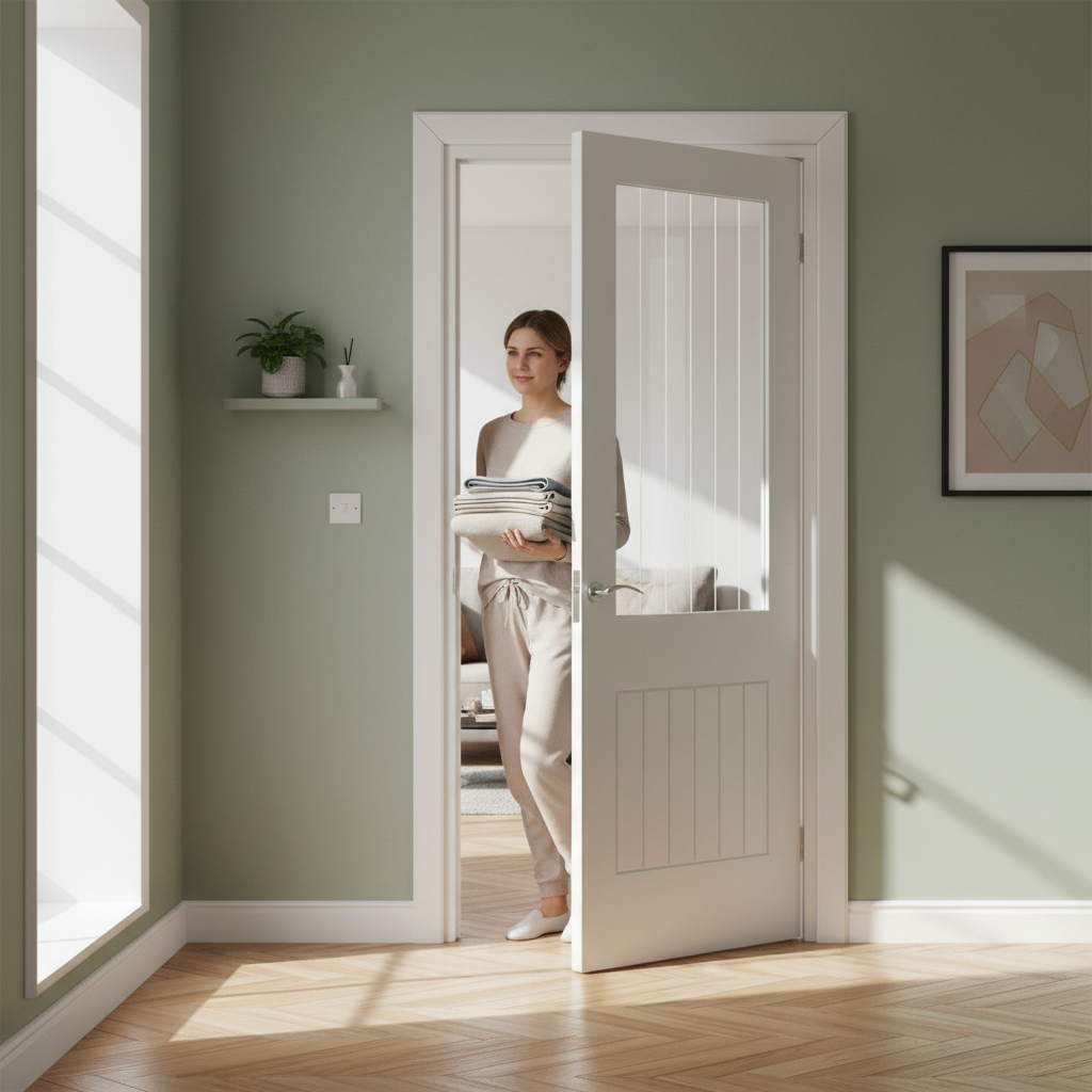 Premium Made-to-Measure Internal Cottage Door with Etched Clear Glass and Semi-Solid Core for Custom Fit
