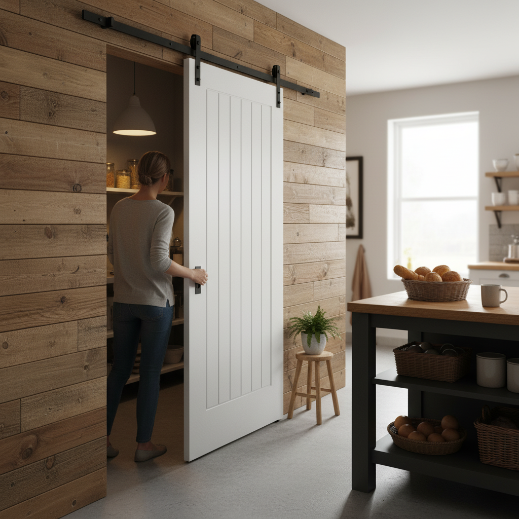 Internal Cottage 1 Panel Sliding Door with Black Steel Tr...