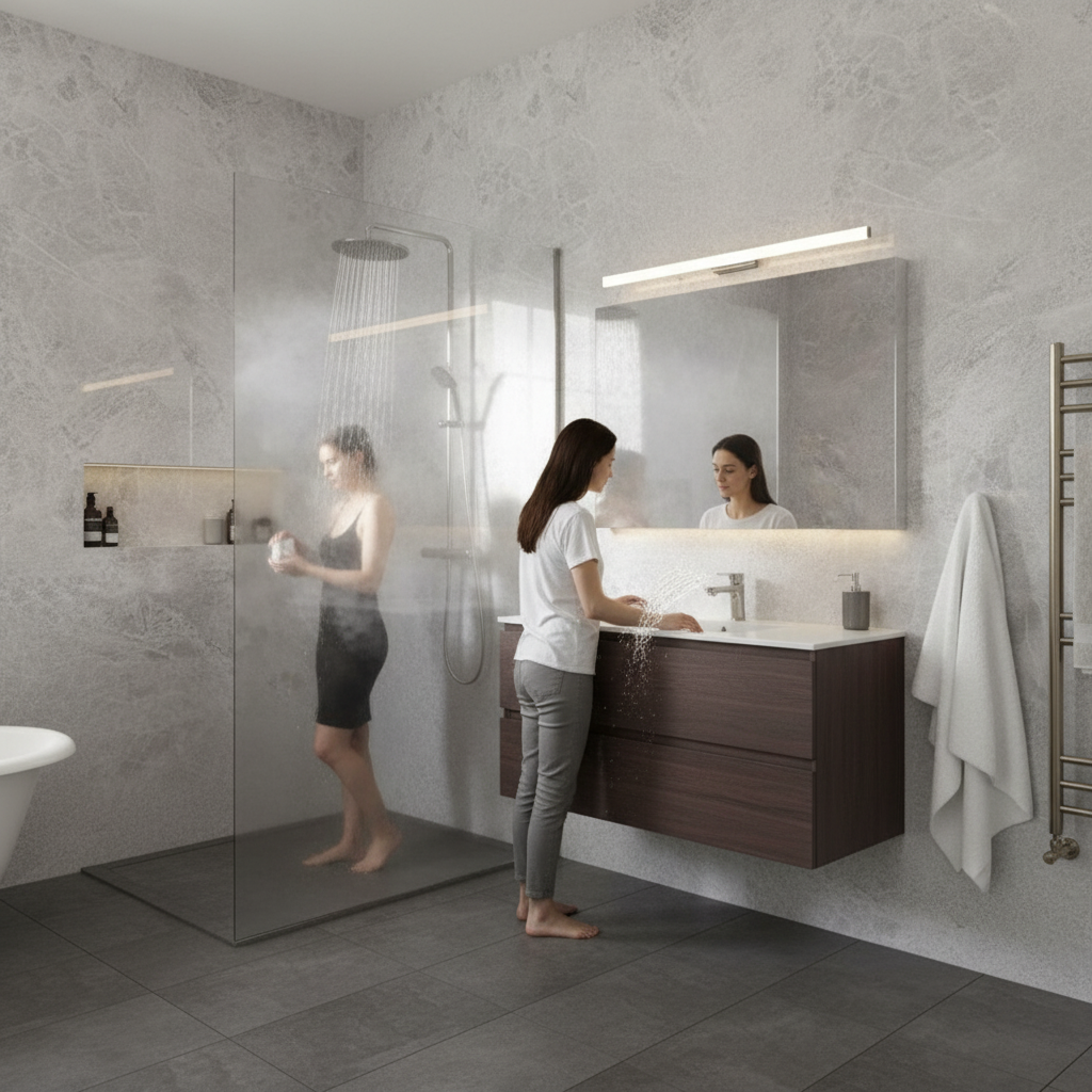 Premium PVC Gloss Waterproof Wall Panelling in Fino Grey - Durable, Mold-Resistant, and Easy to Clean for Professional Spaces