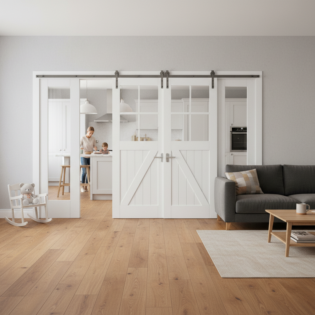 Internal Room Divider Set with Clear Glass Panels