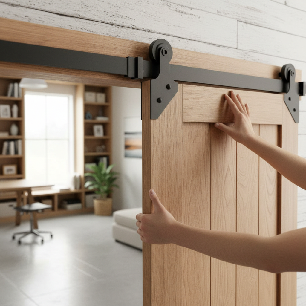 Matt Black Corner Sliding Barn Door Track Bracket Pair