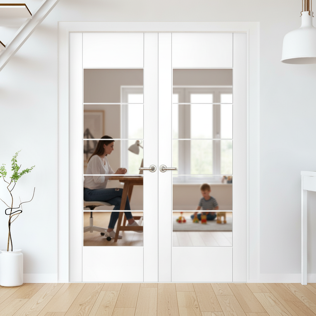 Internal White Primed 7-Panel Door Pair - Elegant Design