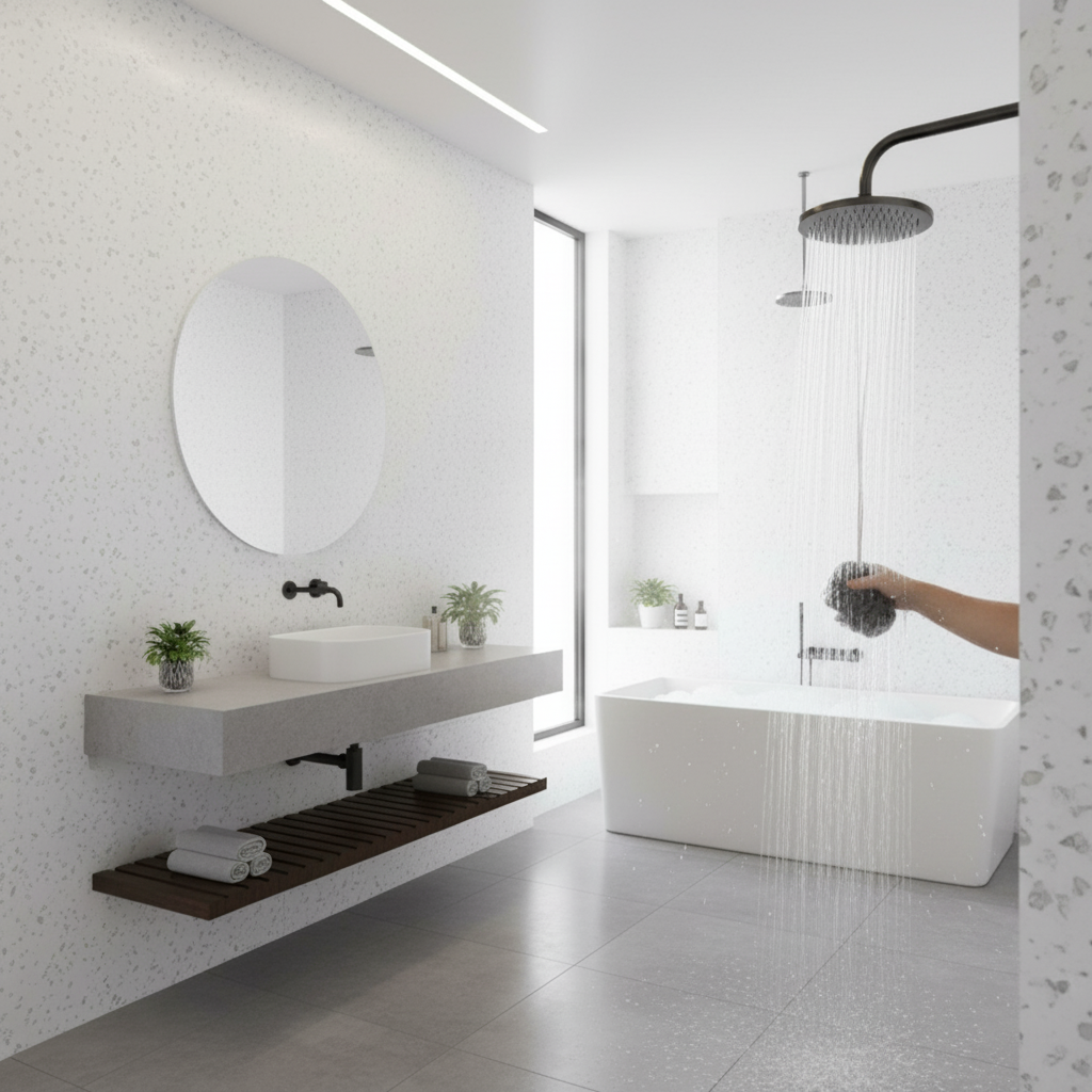 PVC Gloss Waterproof Wall Panelling in White Sparkle Fini...